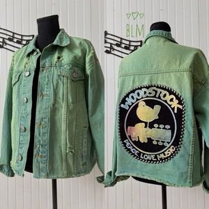 Woodstock acid wash green denim jacket